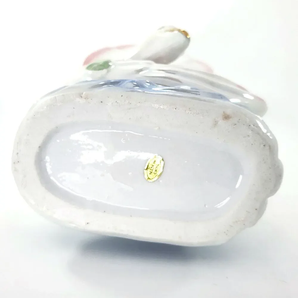 Vintage Iridescent Ceramic Swan Vase – Pink & Blue Floral Mid-Century Planter - Picture 7 of 8